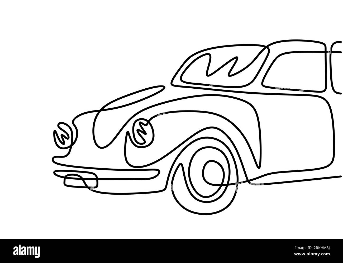 Retro car continuous one line drawing isolated on white background old vintage car volkswagen beetle minimalist hand drawn linear sketch vector clas stock vector image art