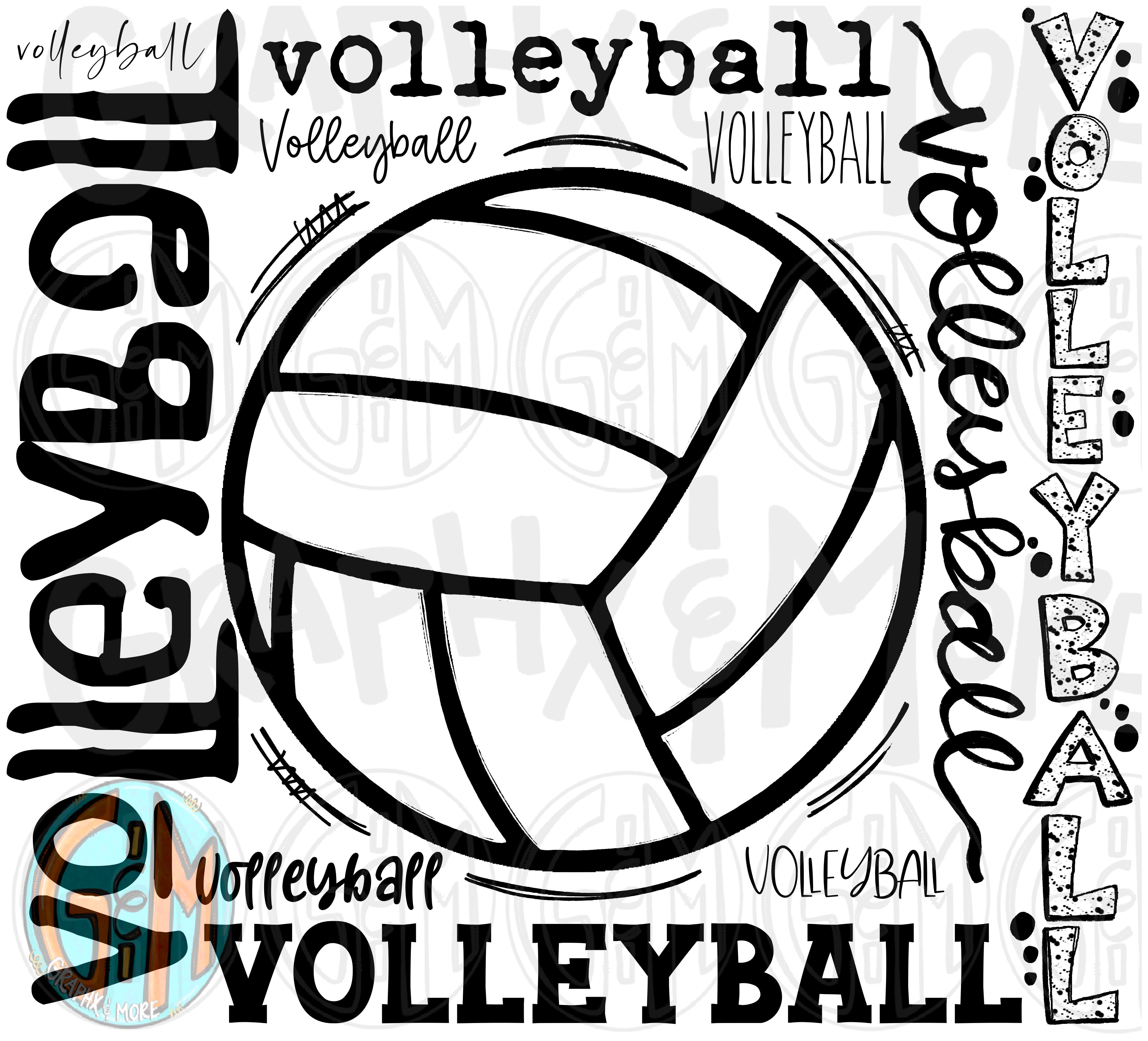 Single color volleyball collage png sublimation design hand drawn â graphx more
