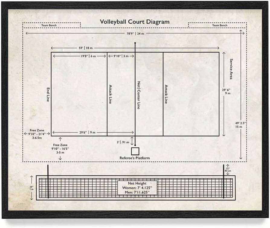Volleyball court diagram poster print