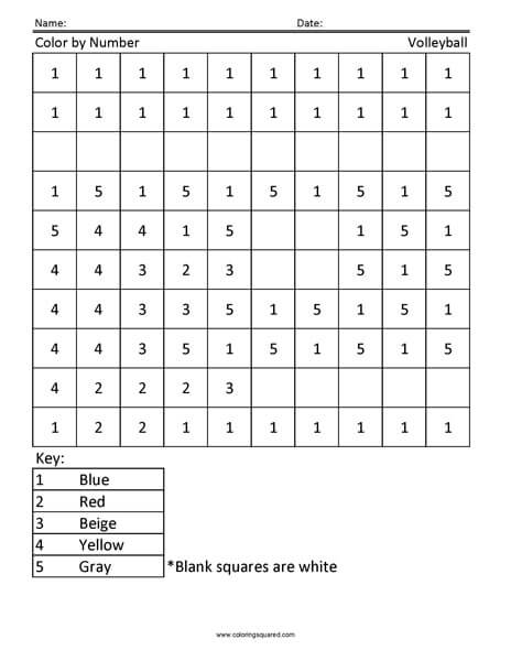 Volleyball numbers kindergarten coloring
