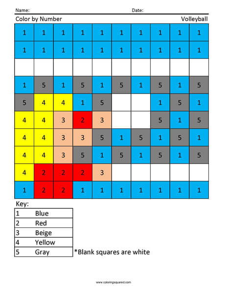 Volleyball numbers kindergarten coloring