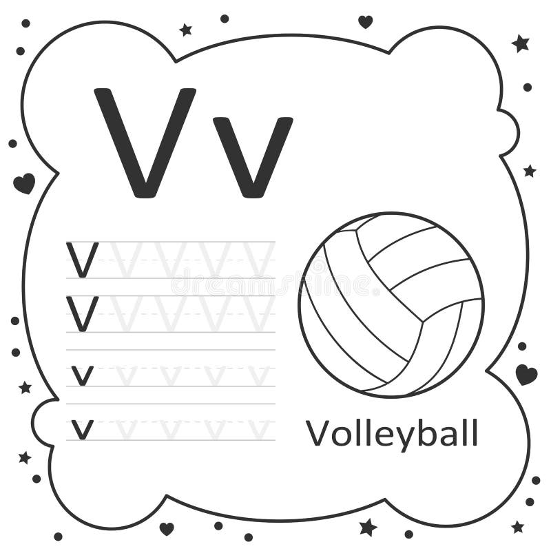 Coloring alphabet letters volleyball stock vector
