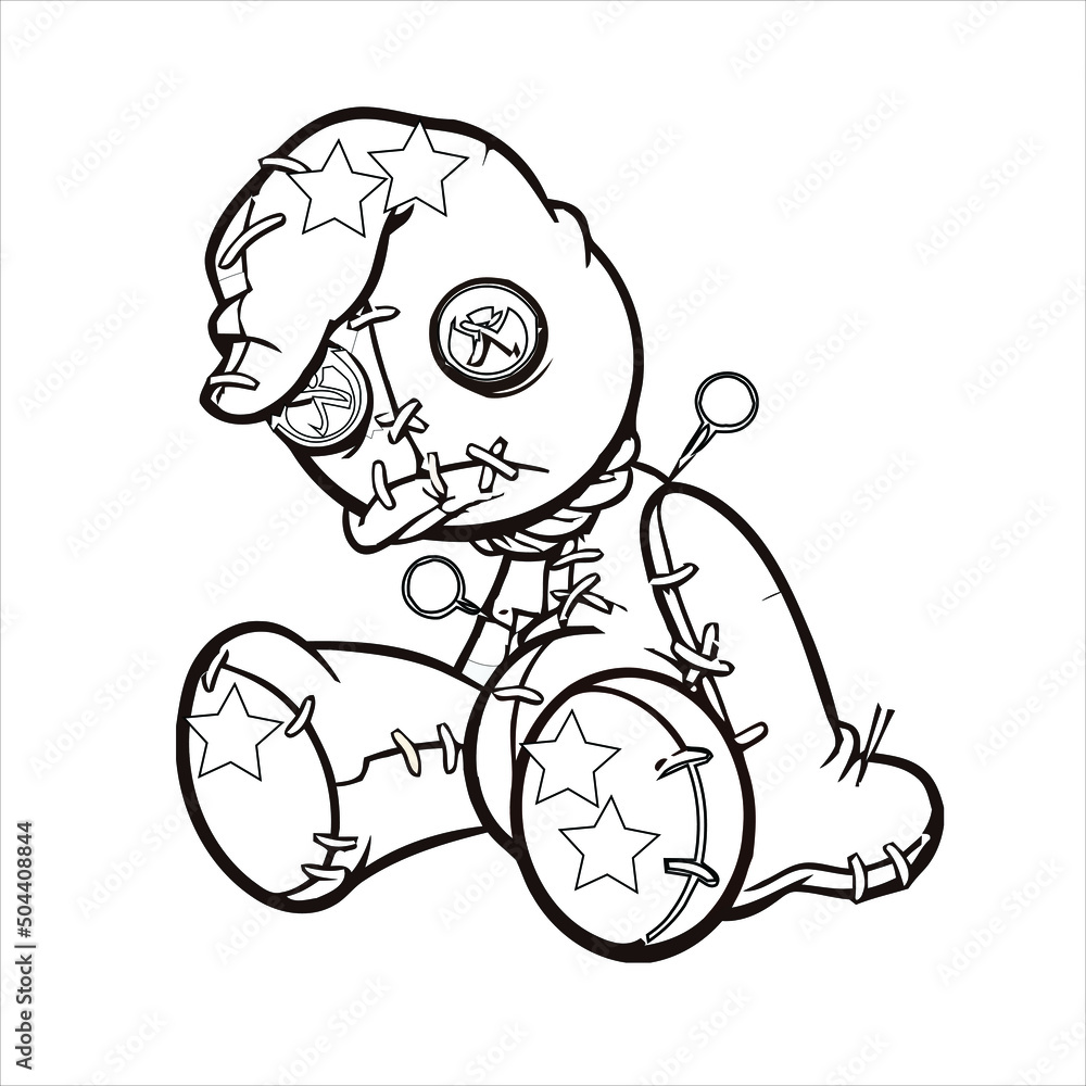 Voodoo doll teddy bear coloring page voodoo vector illustration rag voodoo halloween cursed doll coloring page for adults and kids vector