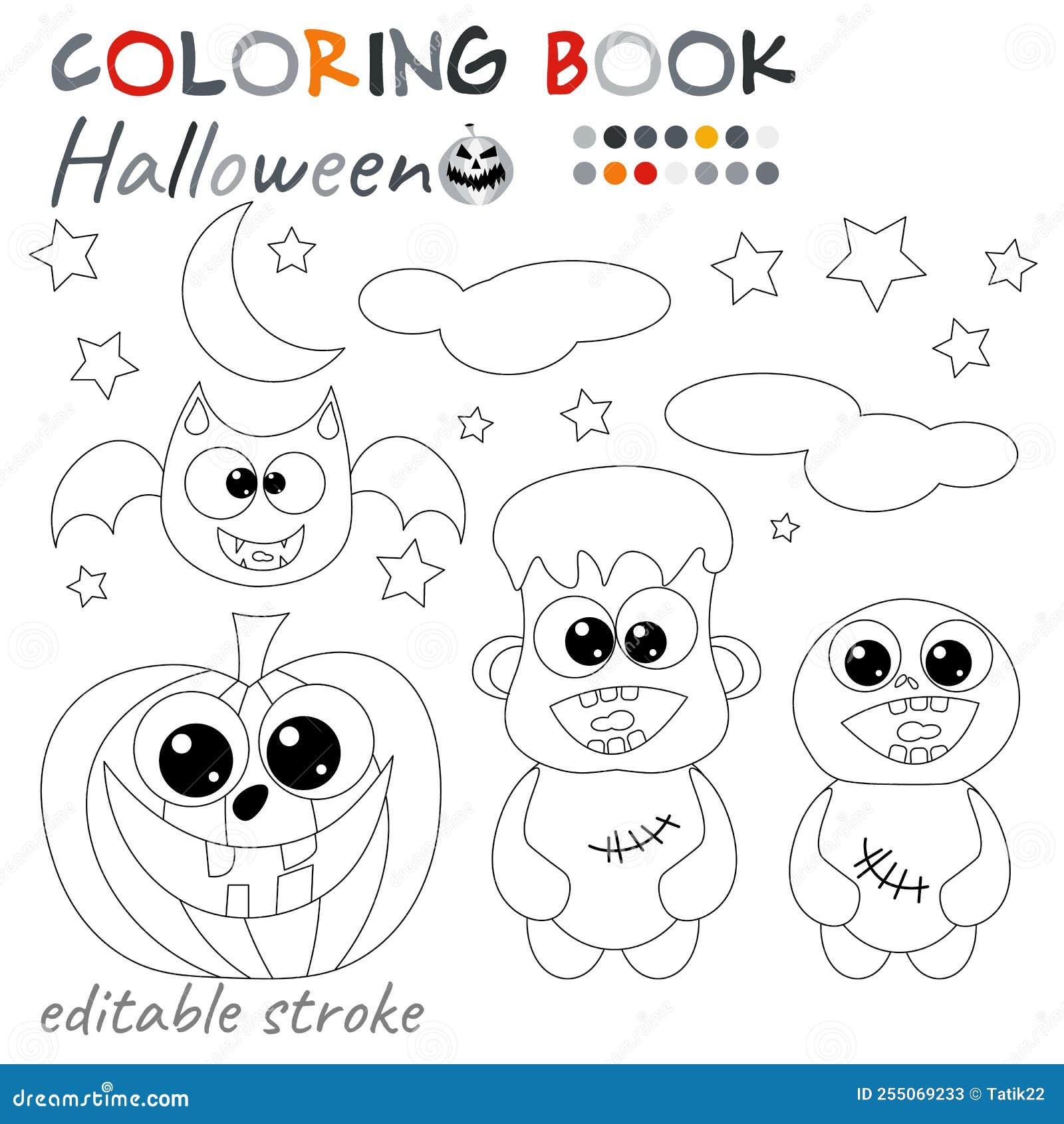 Happy halloween voodoo doll pumpkin and bat stock vector