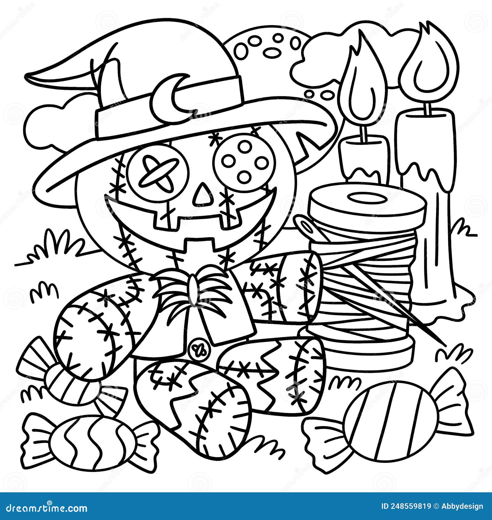 Voodoo doll halloween coloring page for kids stock vector