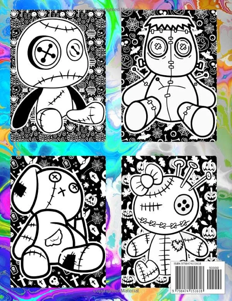Voodoo doll coloring book cute voodoo dolls to color for stress relief or crafts halloween coloring book kid and adult fun creative relaxation fur sunny amazon books