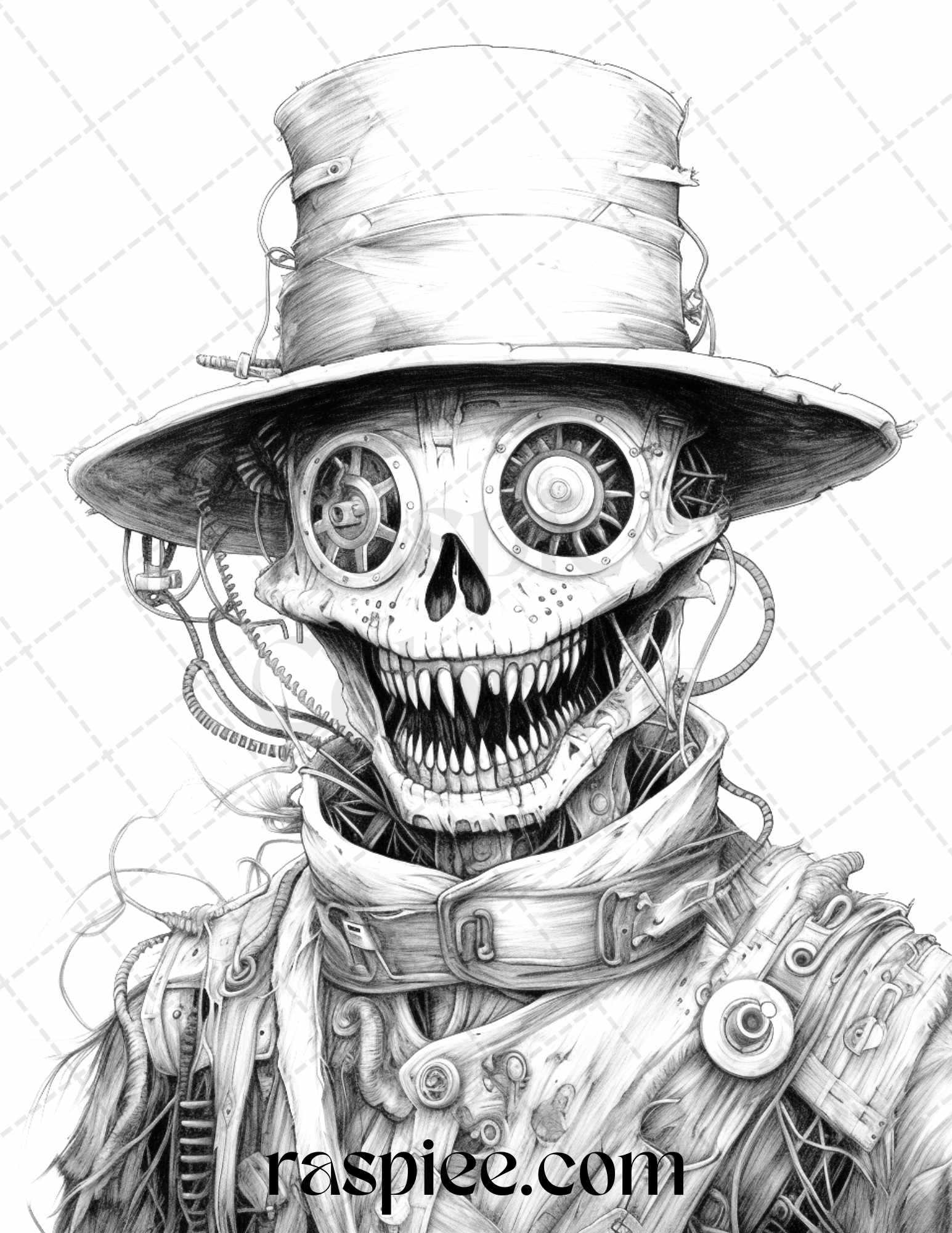 Scary steampunk scarecrows grayscale coloring pages printable for a â coloring