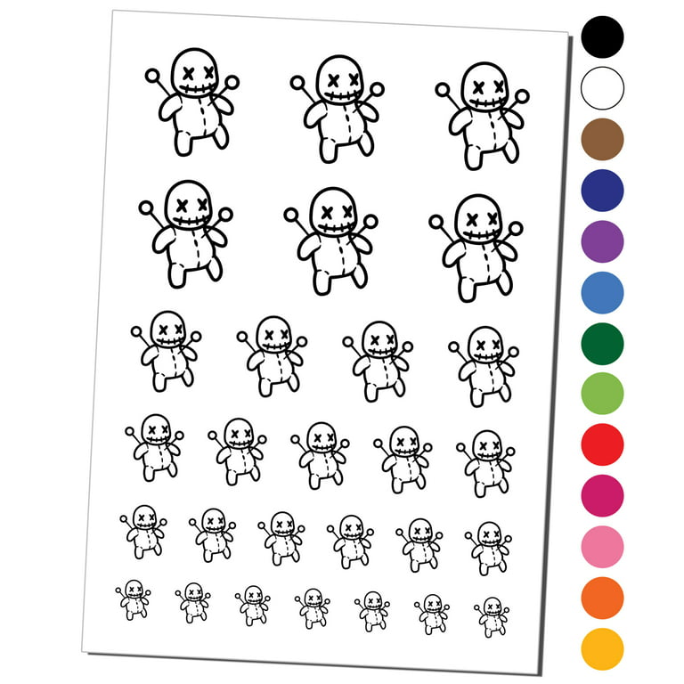 Creepy voodoo doll water resistant temporary tattoo set fake body art collection