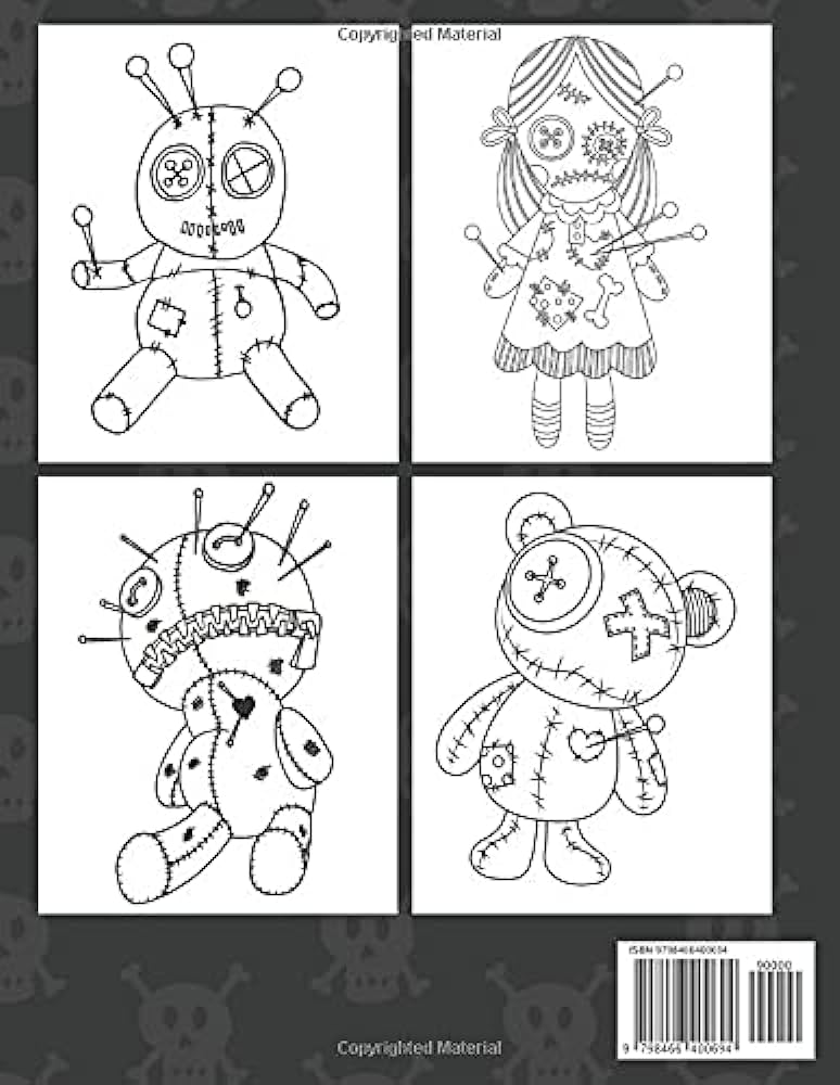 Voodoo doll coloring book unique pages to color on voodoo dolls satanic art pastel goth hoodoo designs perfect for creative and relaxation activity at home diagram samrat livres