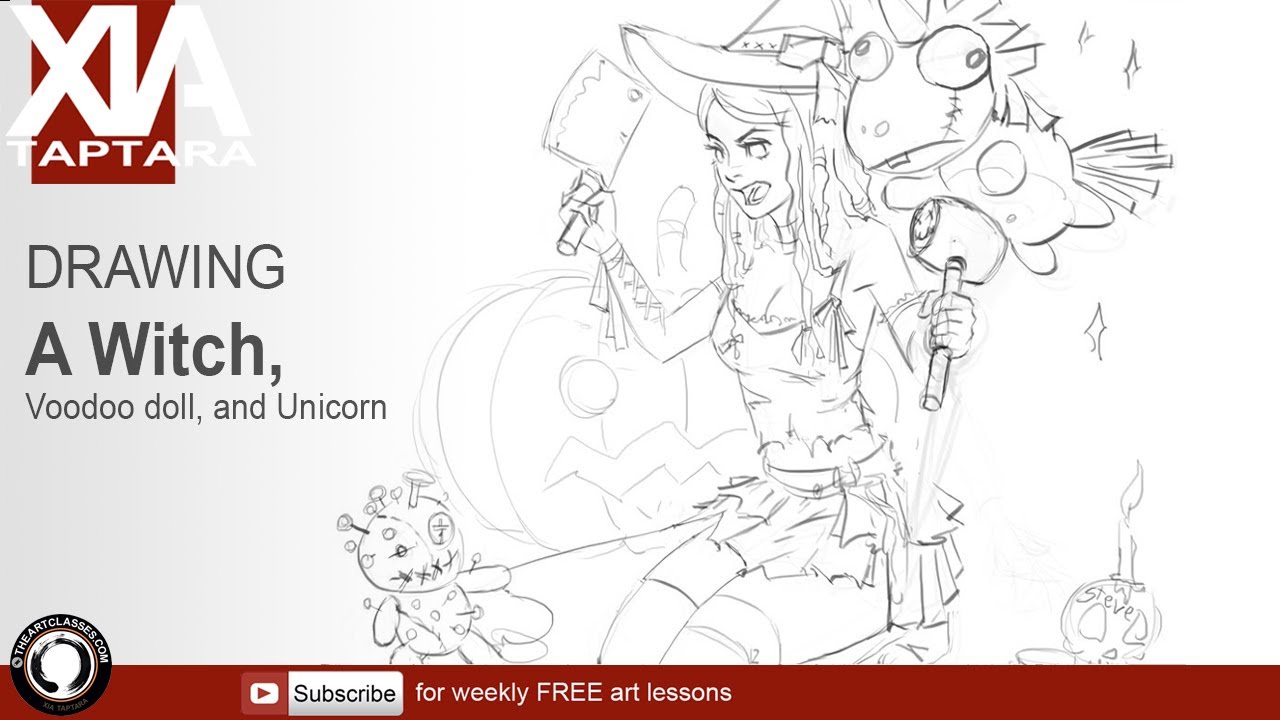 Drawing a witch with voodoo doll from live stream