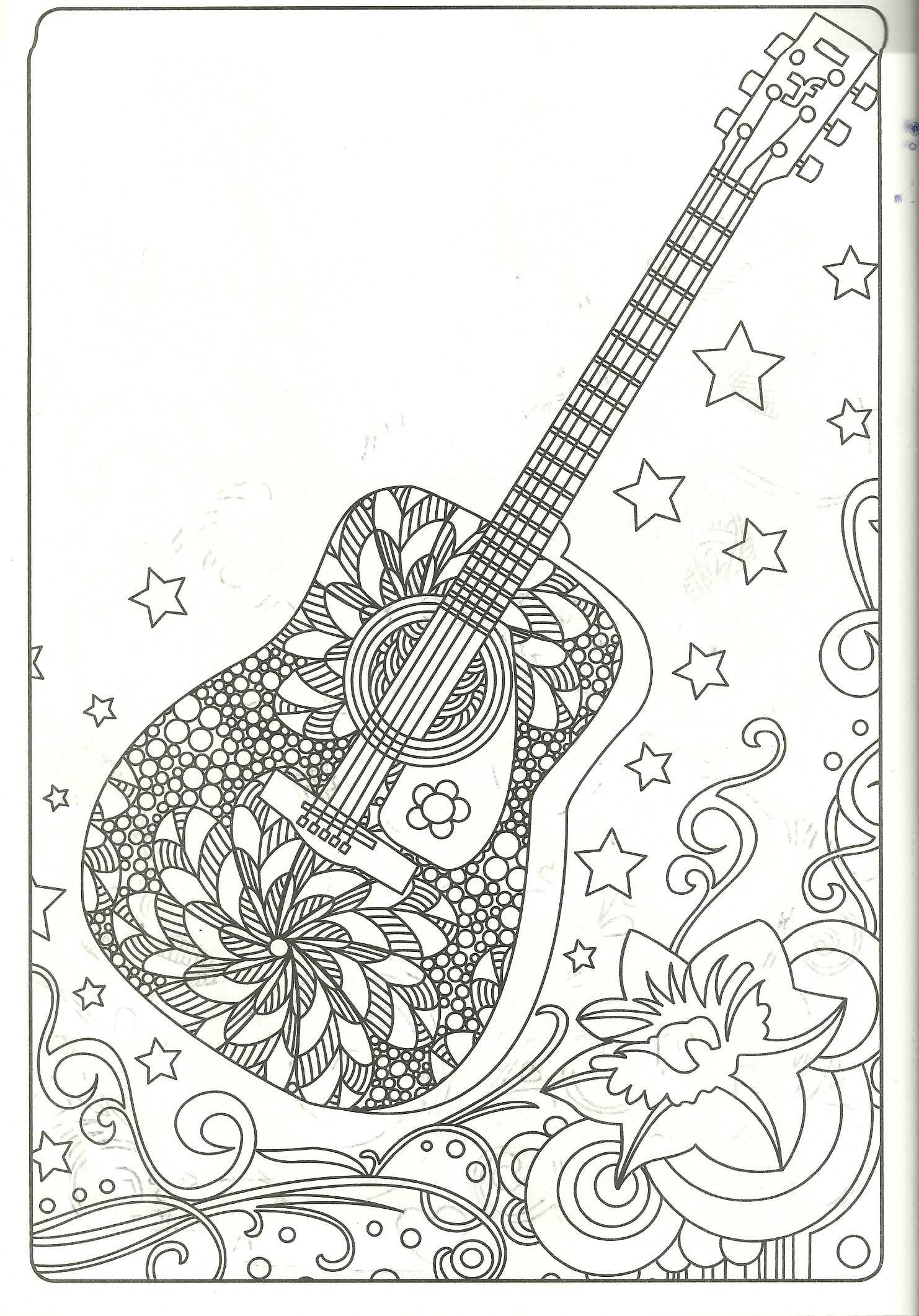 Guitar coloring page coloring pages to print adult coloring pages mandala coloring pages