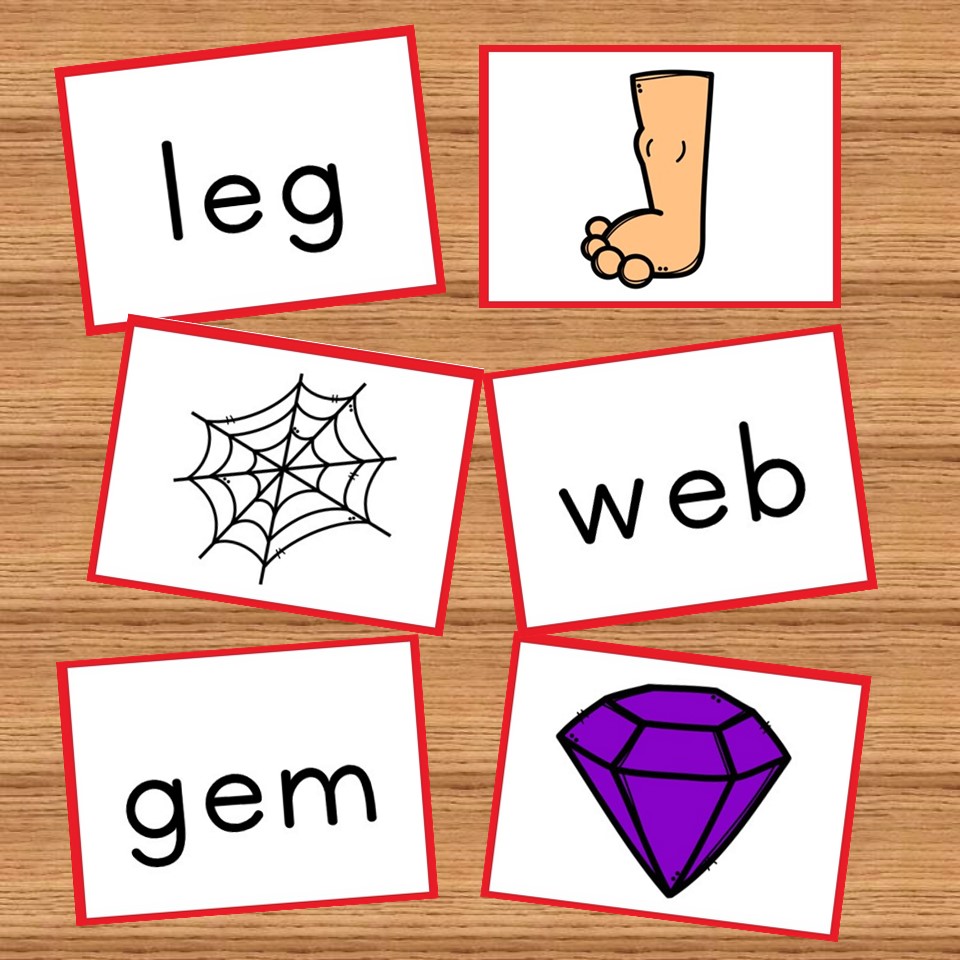 Short vowel flash cards and picture cards