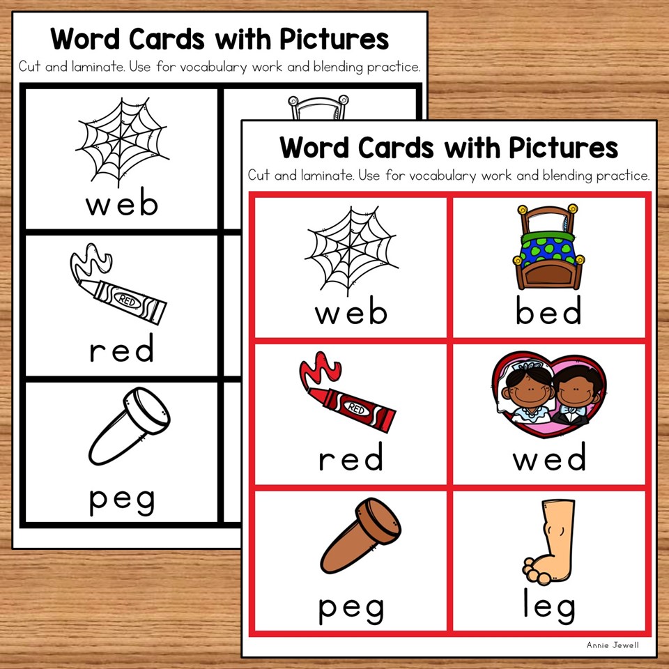 Short vowel word cards with pictures