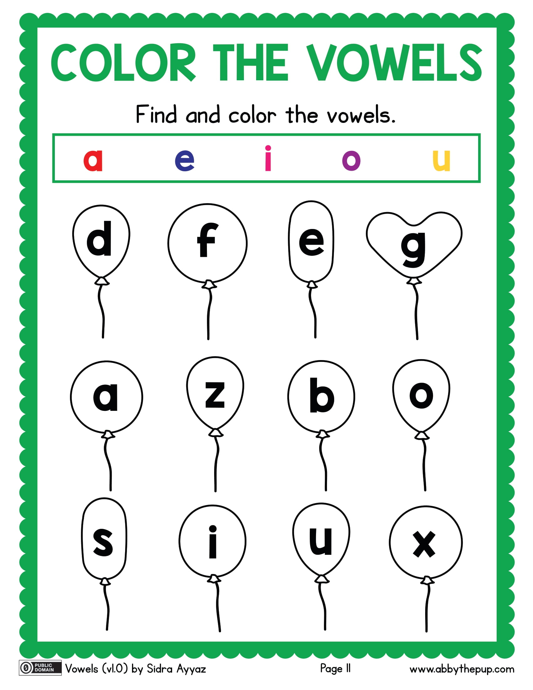 Color the vowels free printable puzzle games