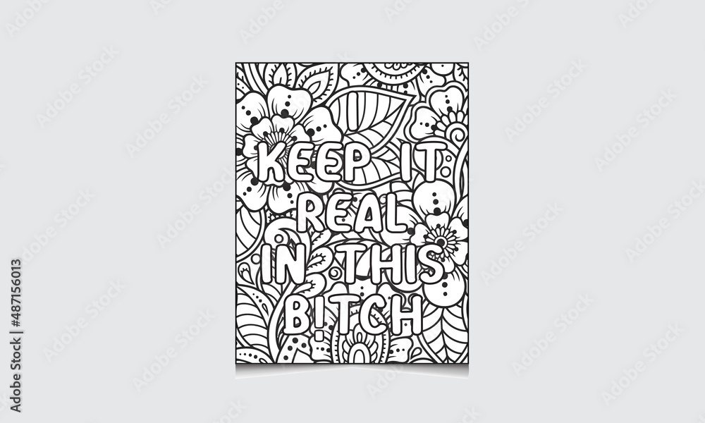 Vecteur swear word coloring page for adults black and white pattern phrase rude rords zentangle coloring book for grown ups antistress swearing word coloring page for adult