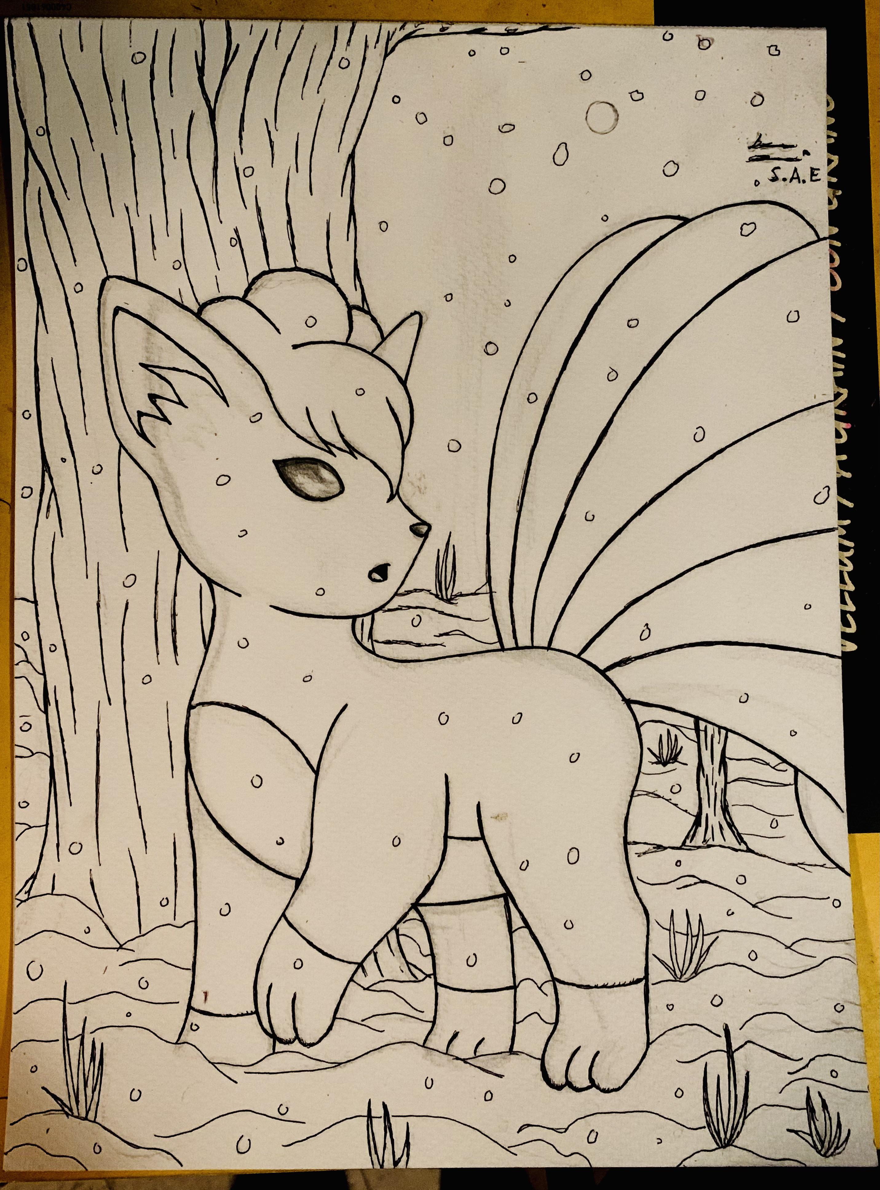 Hey everyone hows my drawing of vulpix cant wait to color it rpokemon