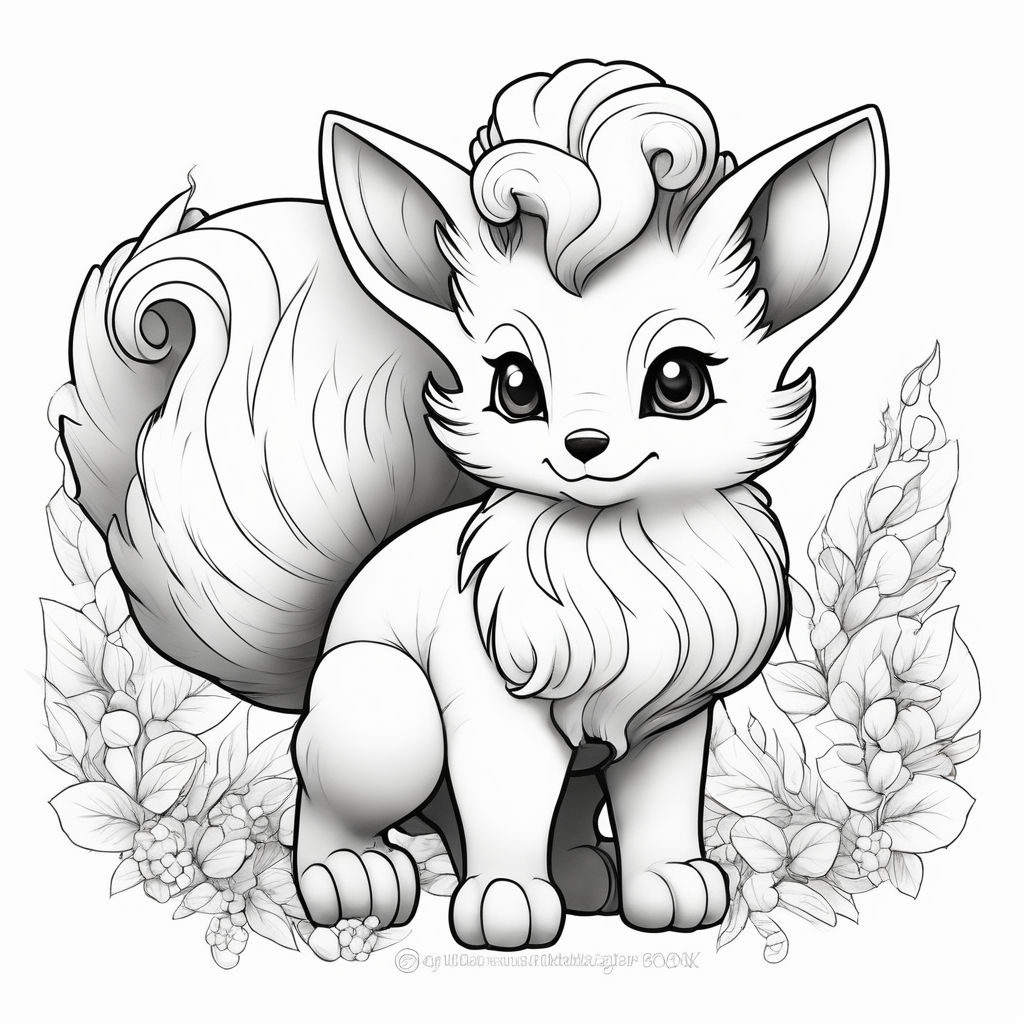 Ink sketch of beautiful super cute little fox