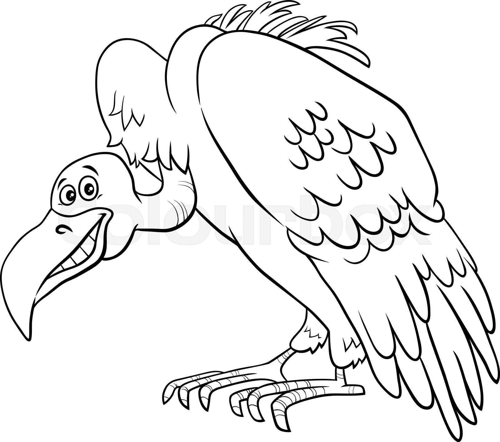 Vulture bird animal cartoon character coloring book page stock vector