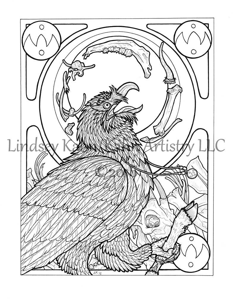 Coloring page download from coloring book for adults seven deadly sins gluttony bearded vulture lammergeier