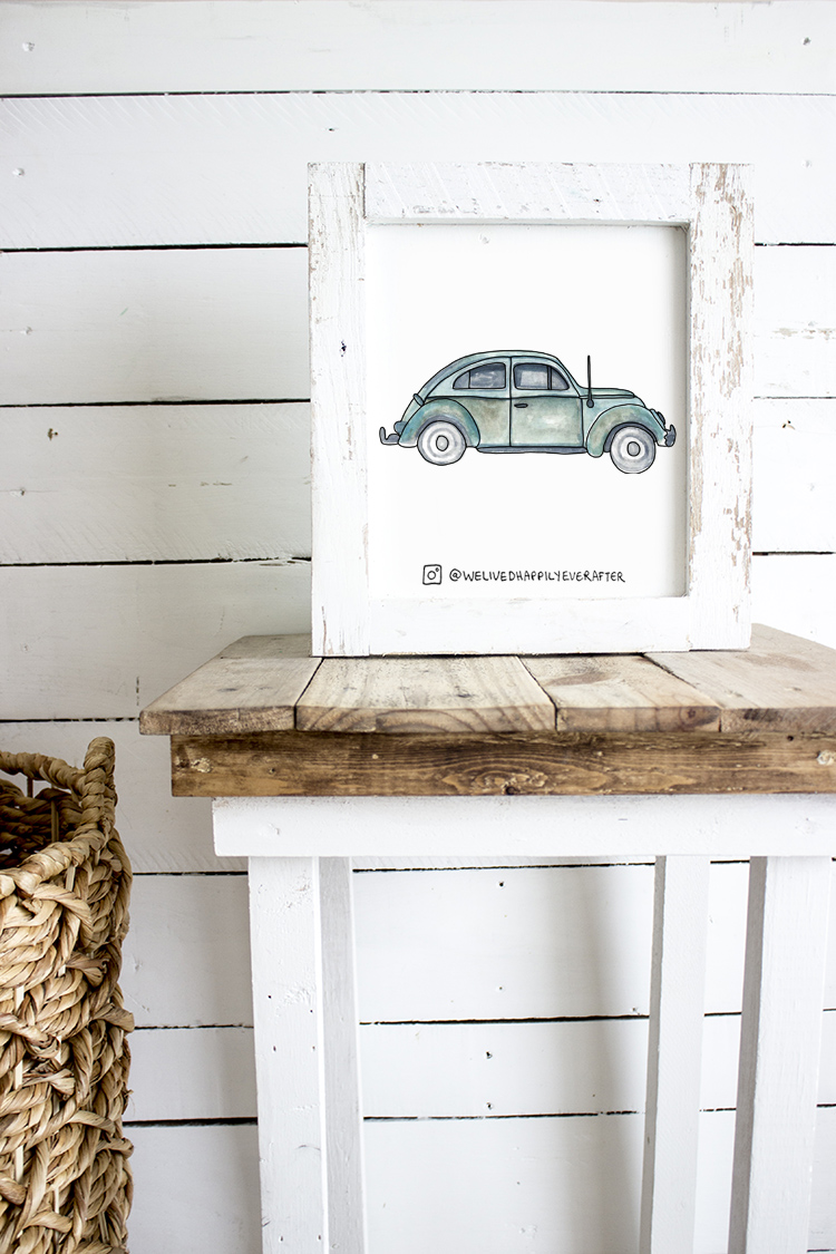 Vw beetle watercolor adult coloring page vintage printable freebie we lived happily ever after