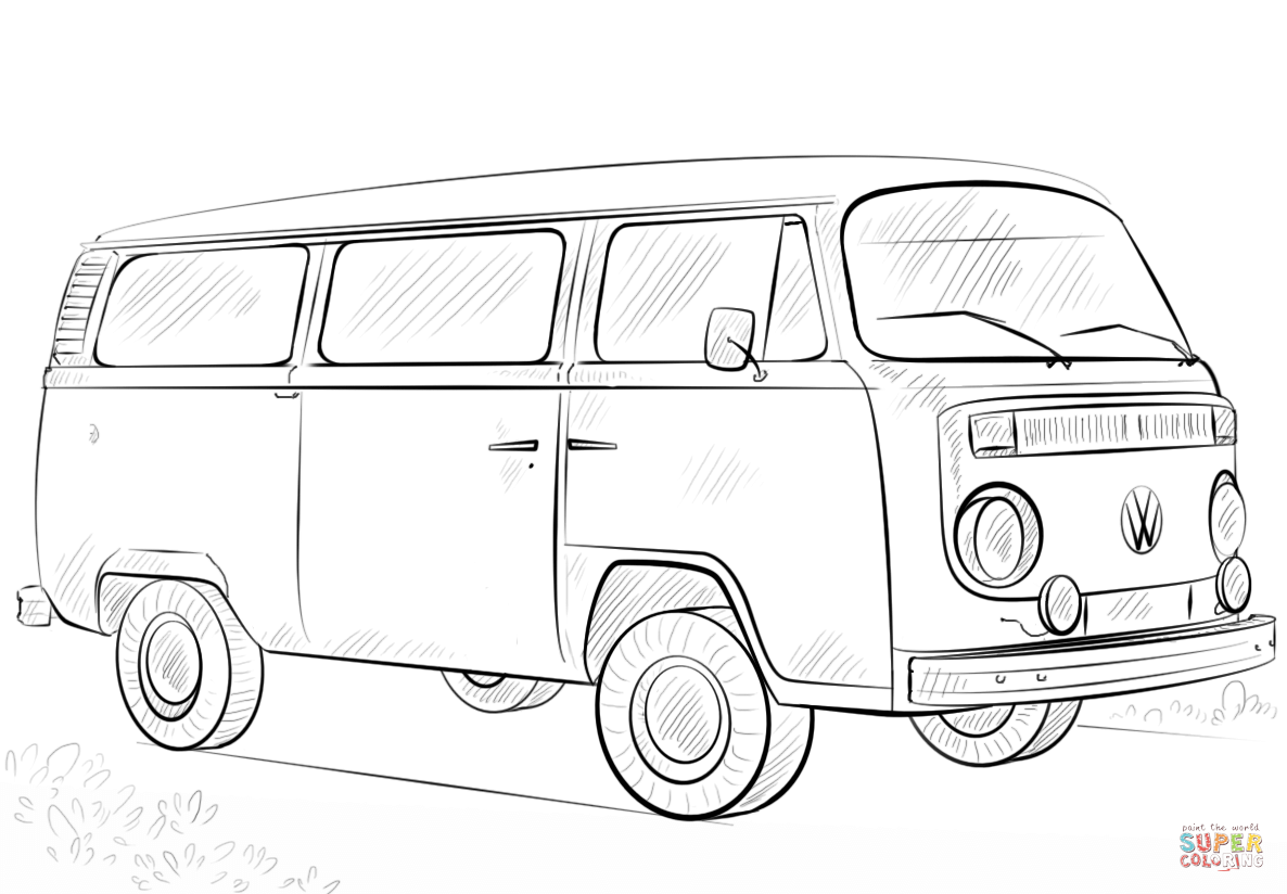 Vw bus coloring page free printable coloring pages