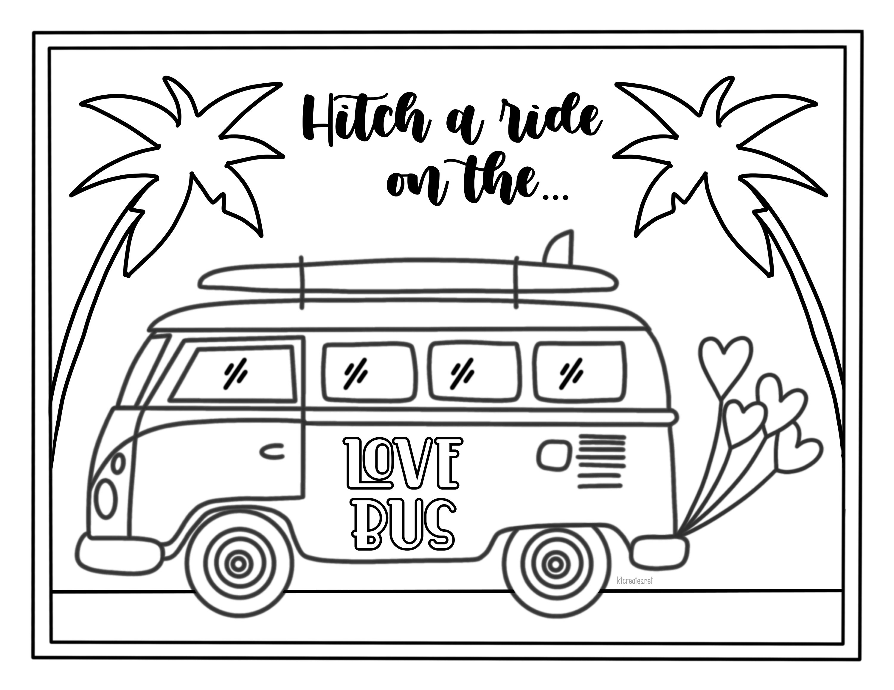 Vw bus valentines coloring page valentines dayvalentines coloringbeach vw bus vw bus coloring page