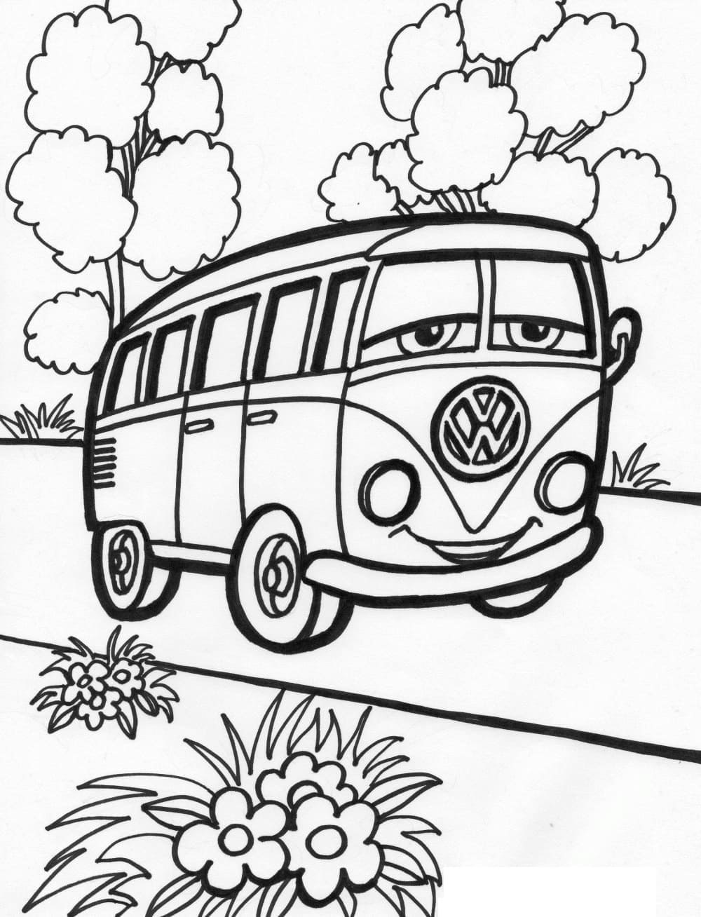 Cartoon van coloring page