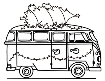 The retro van with christmas tree holiday coloring sheet