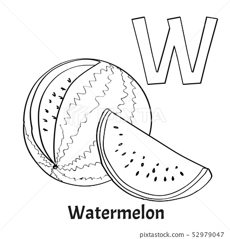 Alphabet letter w coloring page watermelon