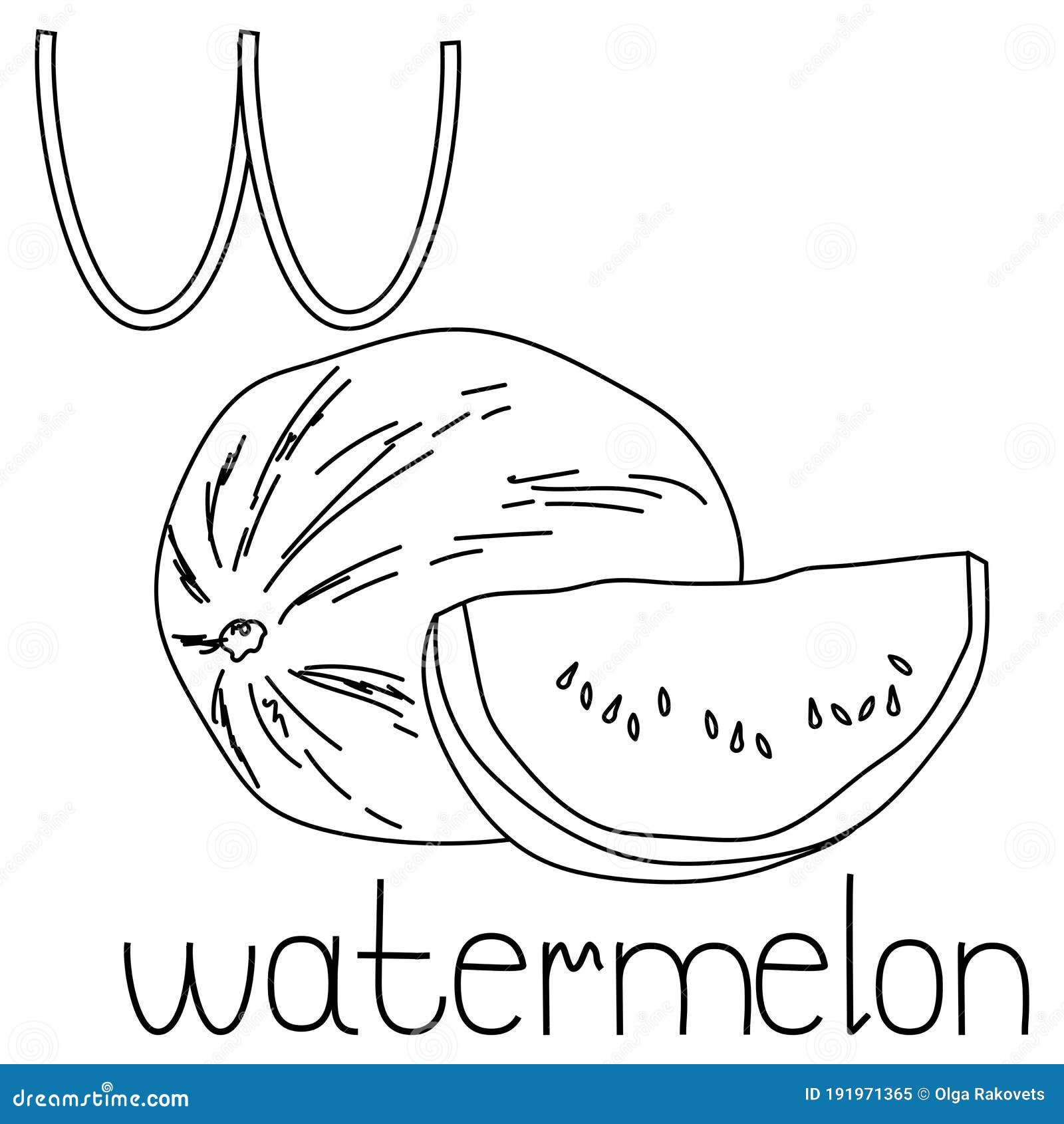 Coloring page fruit and vegetable abc letter w