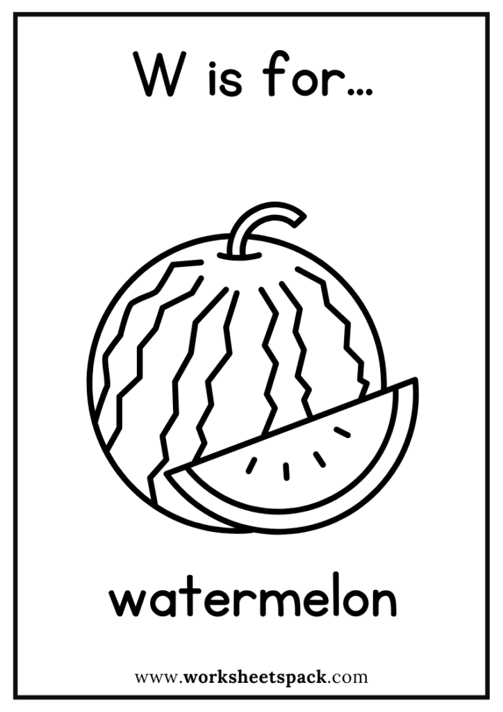W is for watermelon coloring page free watermelon flashcard for kindergarten