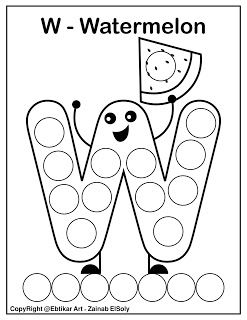 Set of abc dot marker coloring pages letter w for watermelon preschool alphabet printables preschool coloring pages alphabet preschool