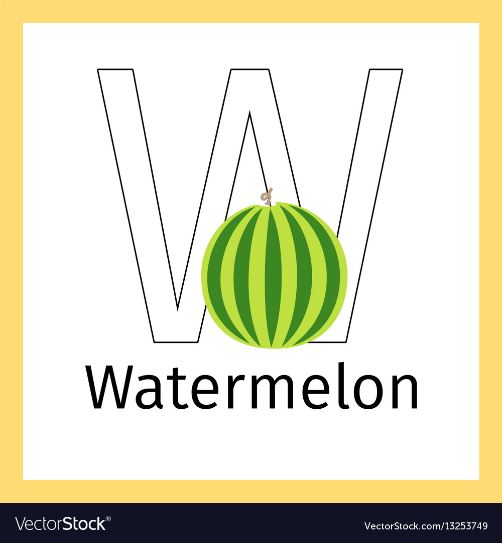 Watermelon and letter w coloring page royalty free vector