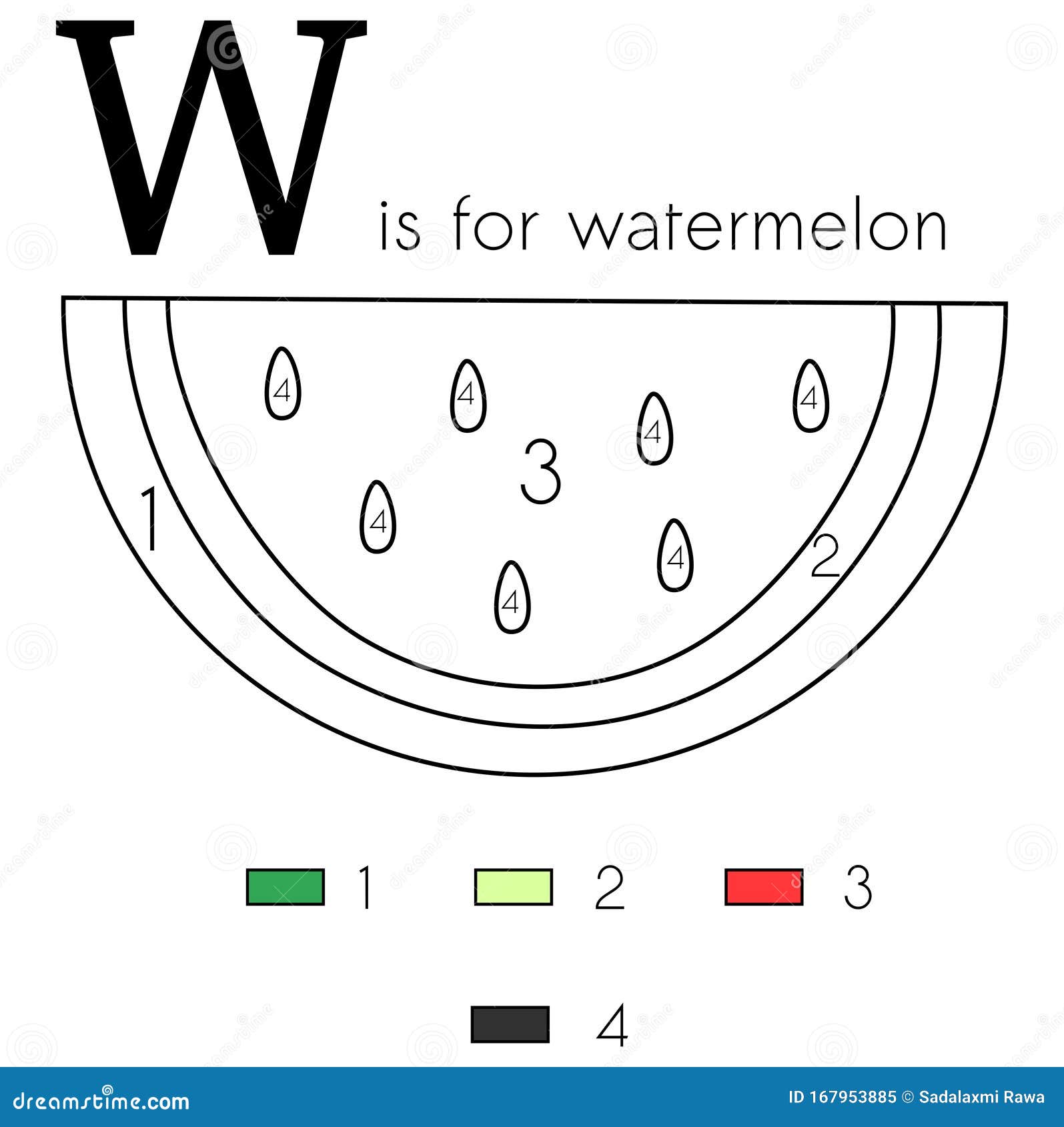 Watermelon vector alphabet letter w colouring page stock image