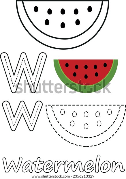 Coloring pages watermelon letter w suitable stock vector royalty free