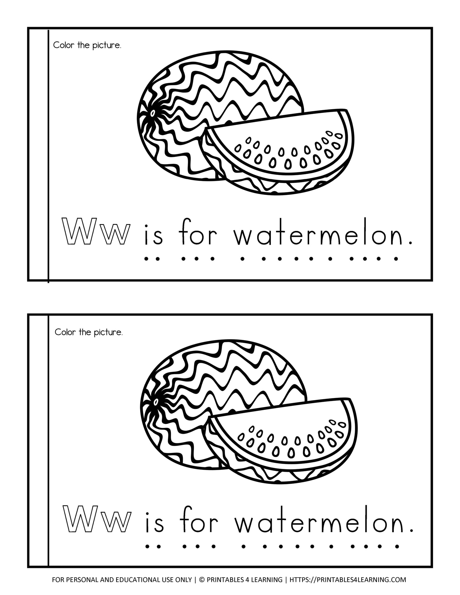 Letter w emergent reader coloring book â printables learning