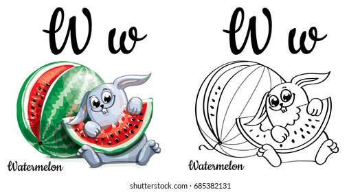 Watermelon alphabet letter w coloring page stock vector royalty free