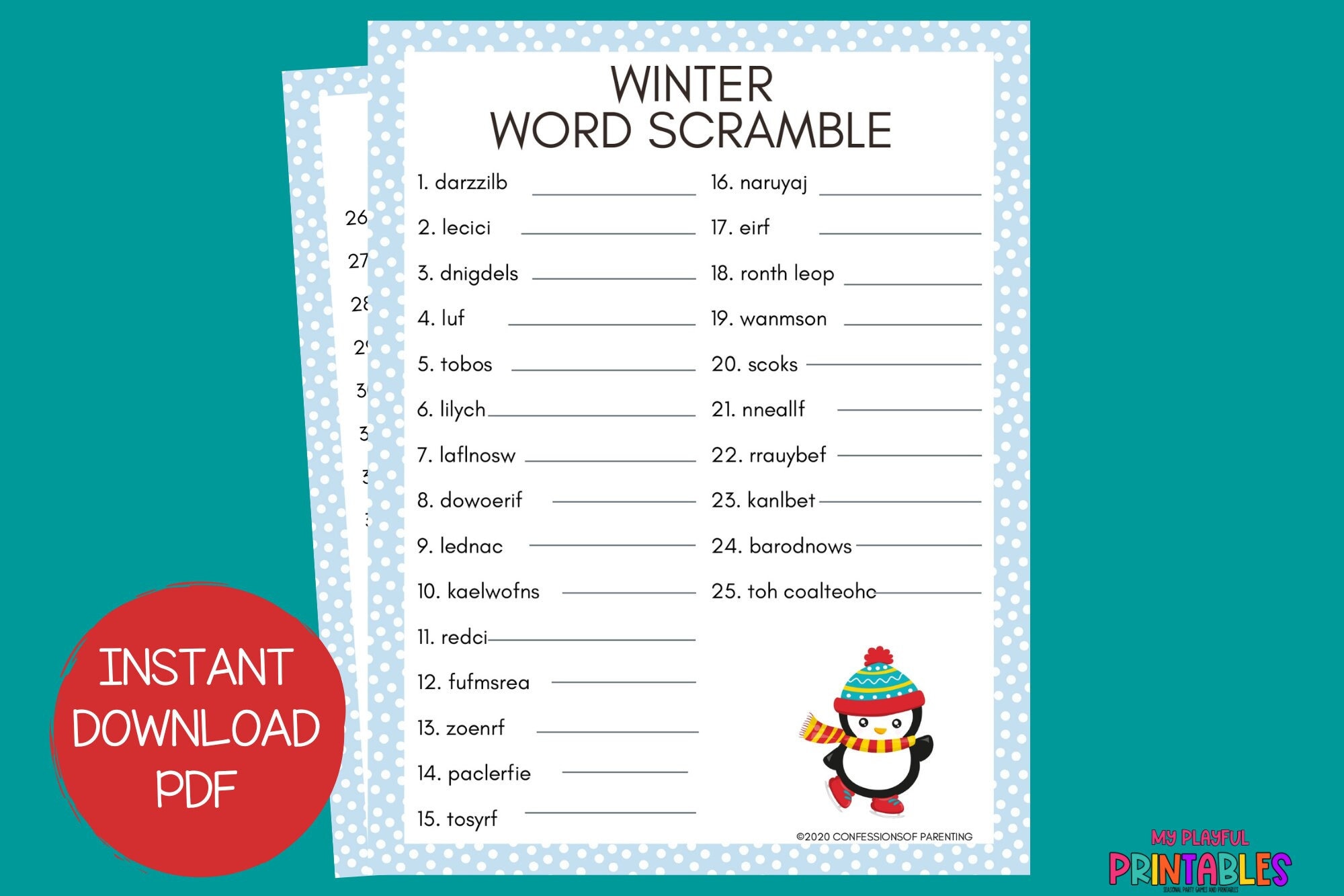 Winter word scramble word scrambles for kids word scramble for families winter activities winter printables winter games for kids download now