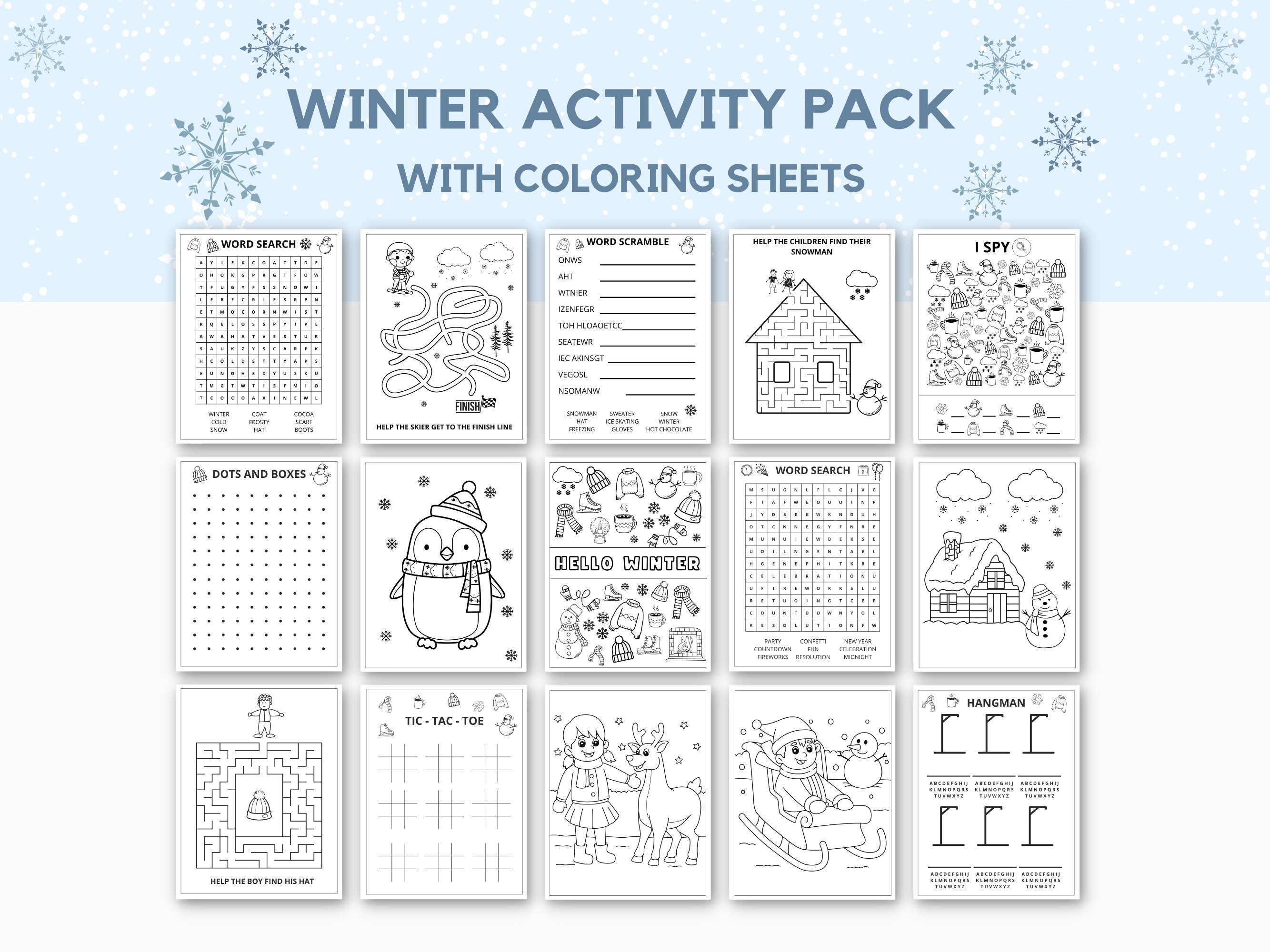 Winter activity printable winter games winter printable winter coloring pages winter fun activities word search i spy printable