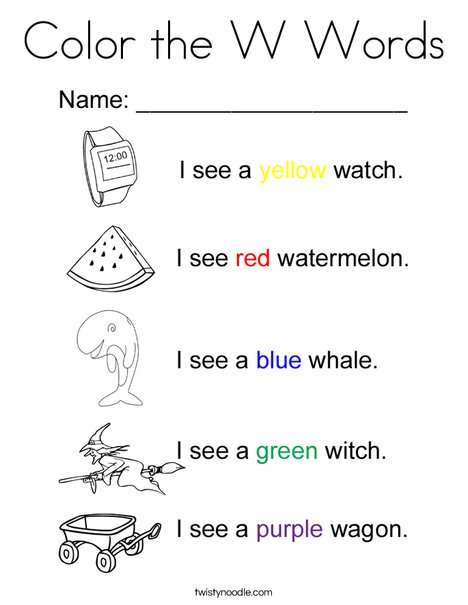 Color the w words coloring page