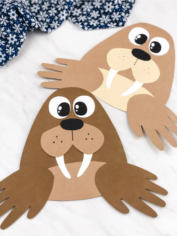 Handprint walrus craft for kids free template
