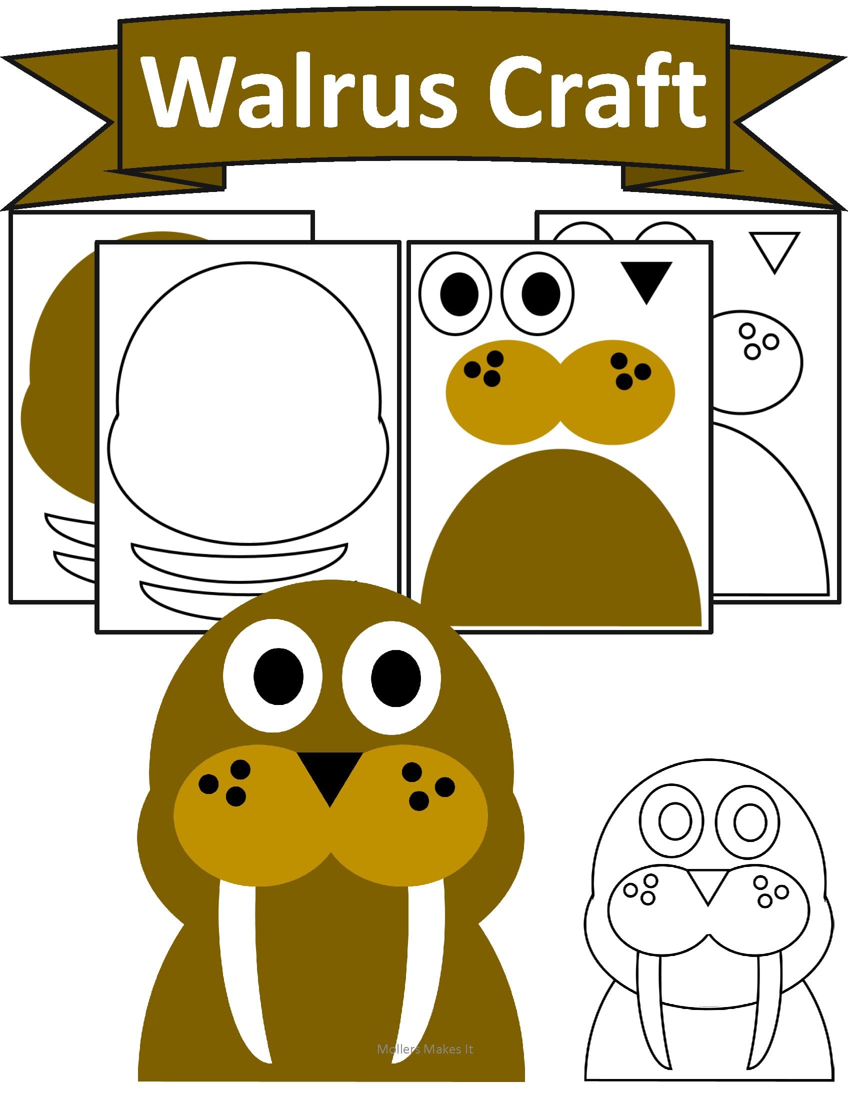 Walrus paper craft template cut and glue
