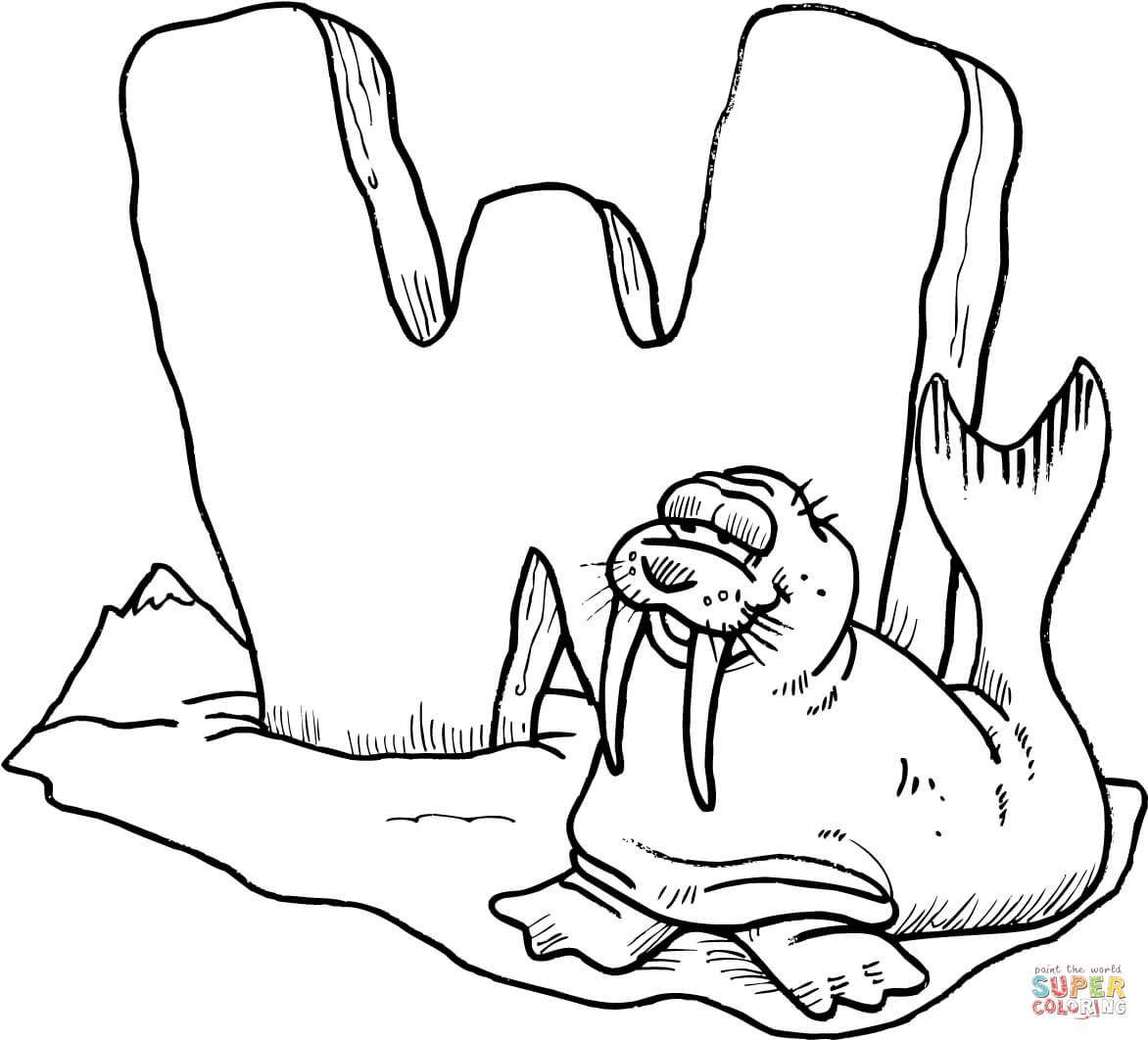 Letter w is for walrus coloring page free printable coloring pages