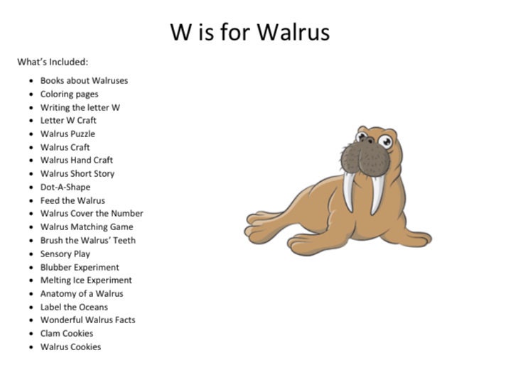 W is for walrus activity booklet
