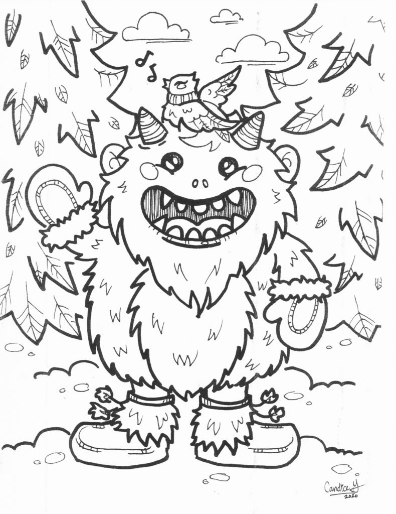Winter monster colouring sheet scyap