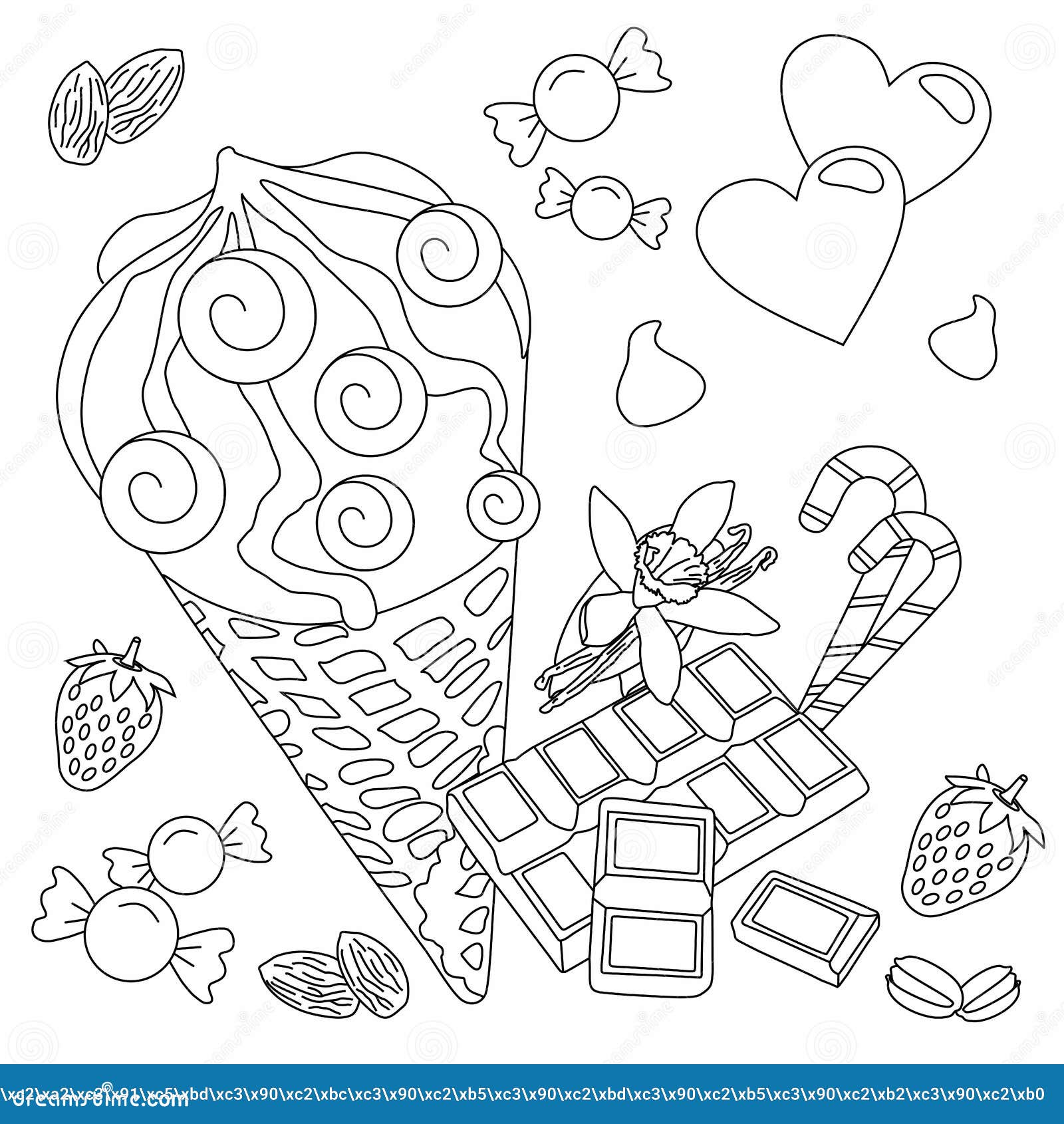 Coloring page ice cream cone stock vector