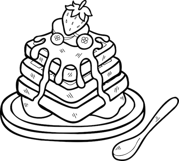 Premium vector hand drawn honey waffles with strawberries illustration