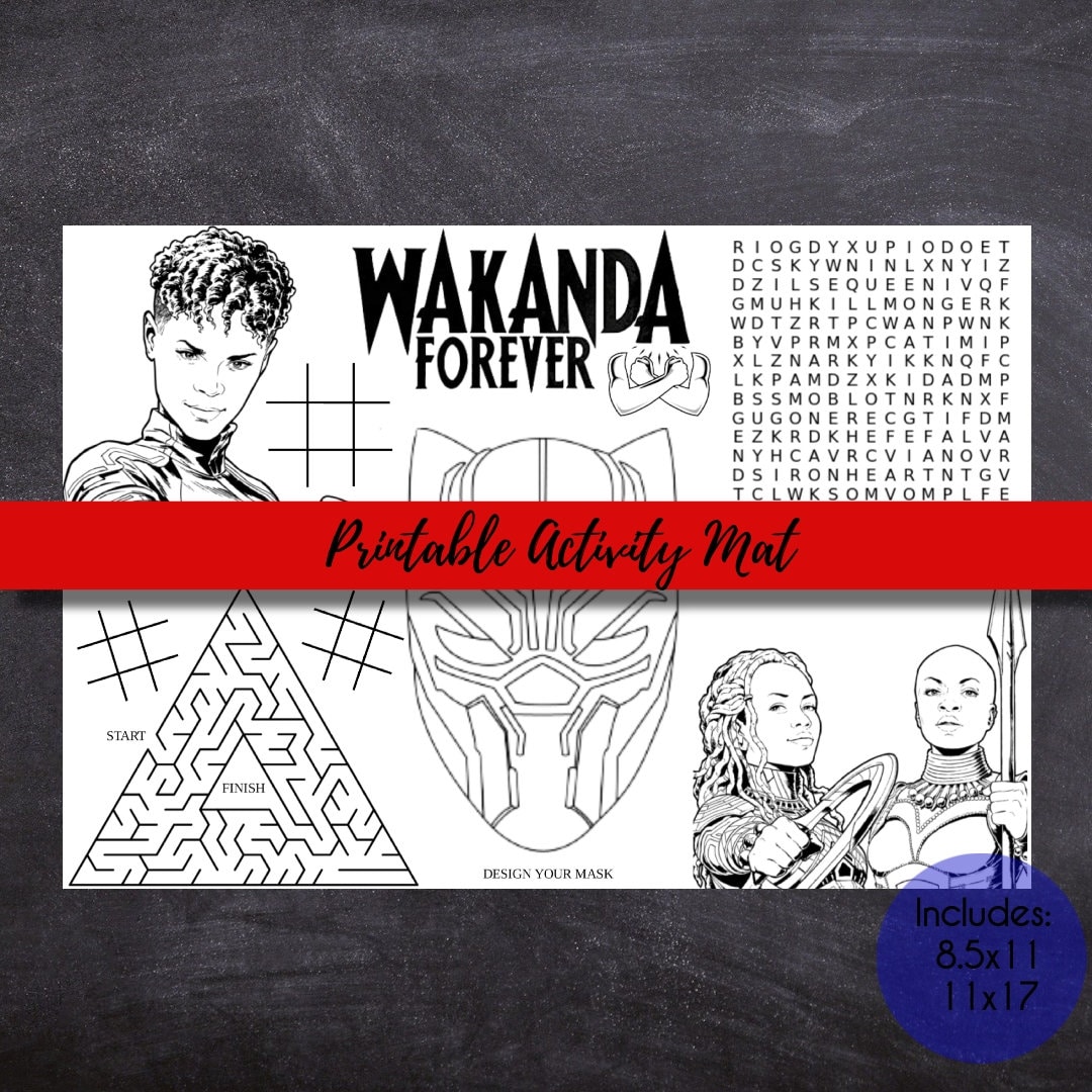 Wakanda activity sheet printable coloring place mat activity page kids birthday sheet coloring sheet instant download