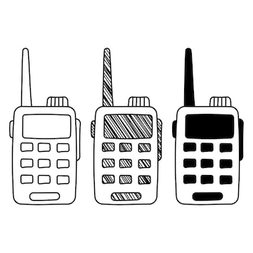 Premium vector set of hand drawn vector walkie talkies in a doodle cartoon style