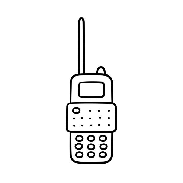 Hand drawn portable radio transmitter icon children drawing of a walkie talkie vector illustration in doodle style on white background stock illustration